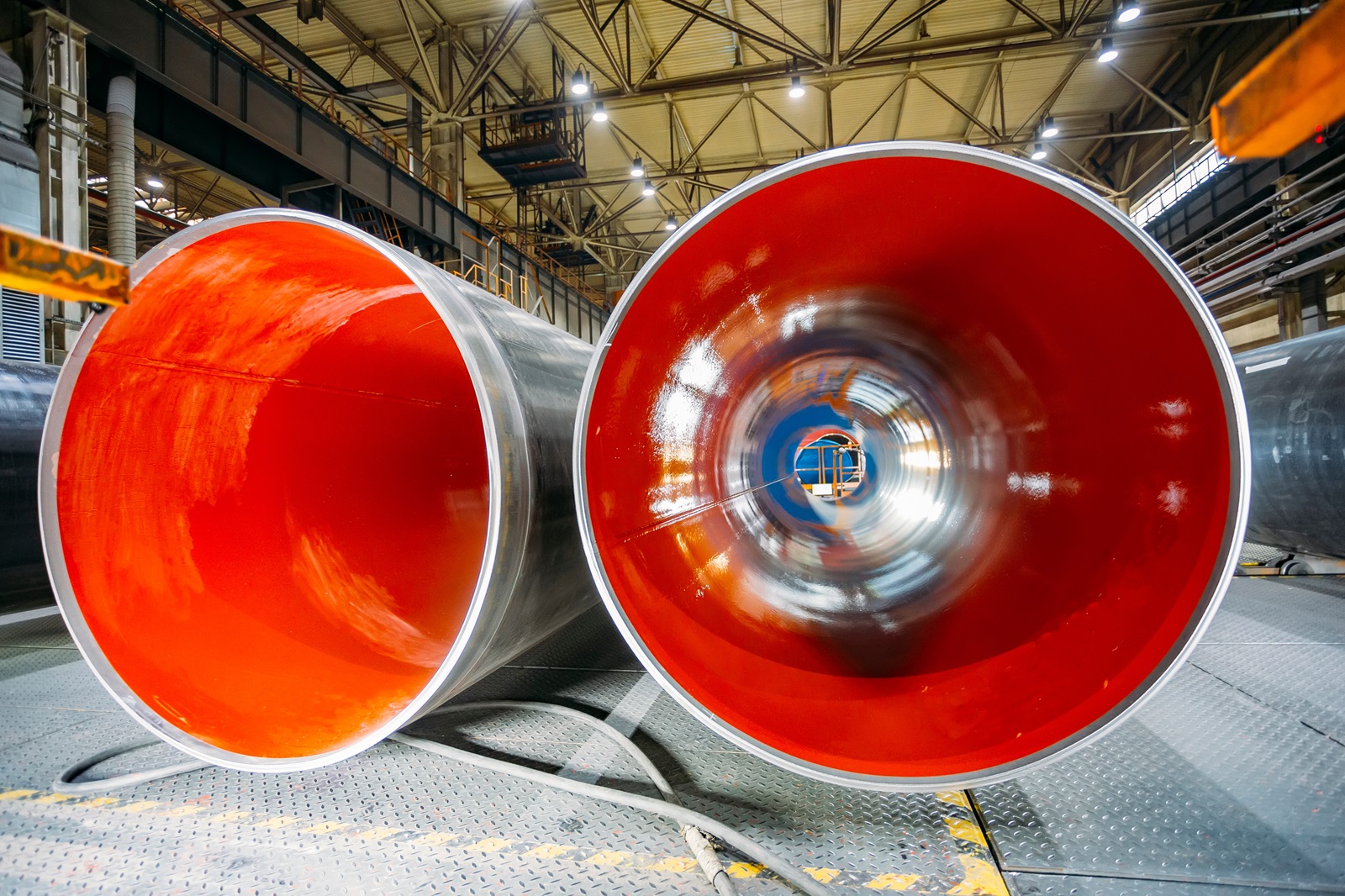 Internally-coated pipes being prepared for an oil and gas project